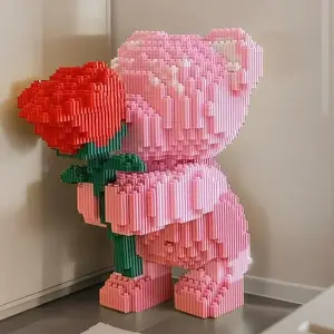 Romantic Bear Holding Rose Building Set, Building Block Bear, Perfect Gift for Couples and Parents, Unisex Toy for Adults and Kids, Christmas Present
