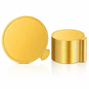 50 Pcs Disposable 3.50 Inch Mini Round Golden Cake Boards - Party Mousse Cupcake Base Paper Plates, Circle Dessert Boards