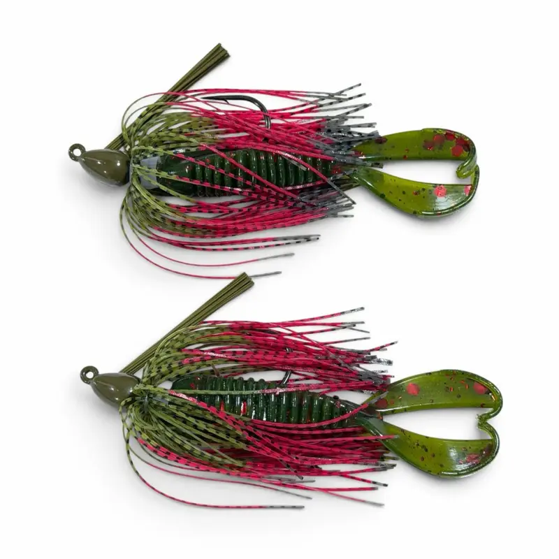 Watermelon Red Custom Made Swim Jig 2 PACK choose 3/8oz or 1/2oz Freshwater Fishing Pro with Sharp Mustad Hooks and Custom Skirts and Trailers