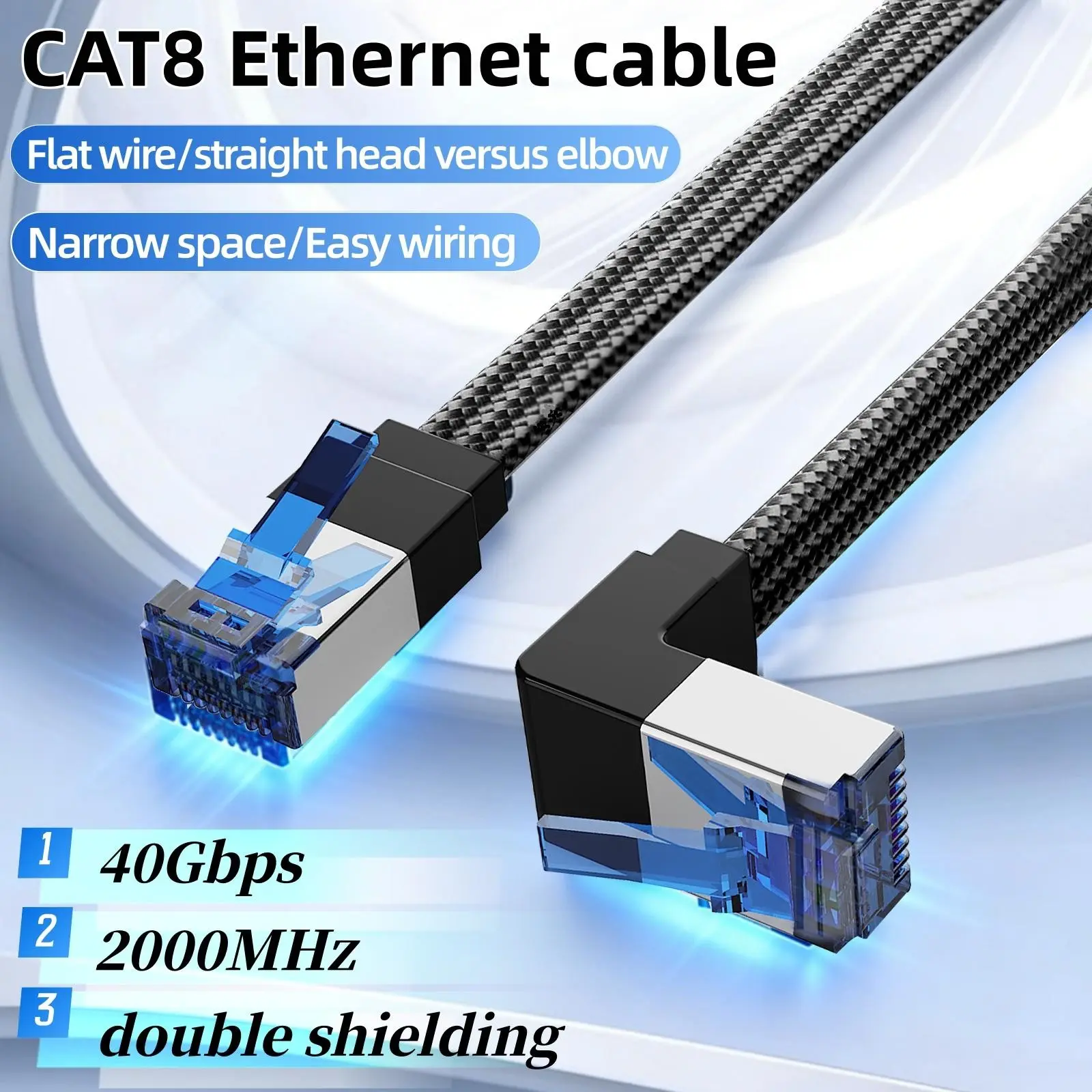 8-Port Flat Gigabit Network Cable, 2000mhz Transmission, Router/optical Modem/desktop PC/laptop/network TV, Rj45 Interface Universal