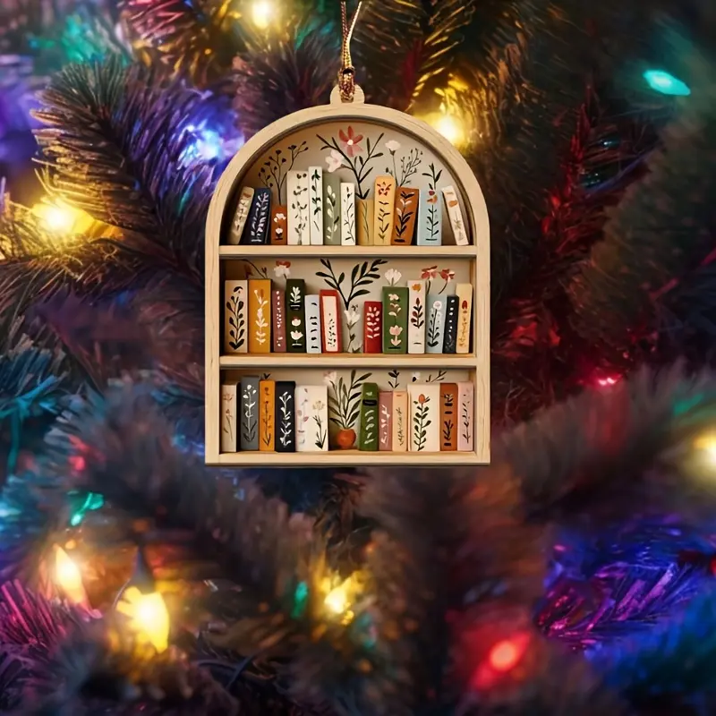 Christmas Bookshelf Wooden Decorations, Festive Decoration, Christmas Tree Book Gifts, Book Lover Gifts, Reading Club Decor, Bookish Decor, Book Exchange Gift, Decorative Ornament, Home Decor Ornament, Hanging Ornament, Wooden Decorative Ornaments