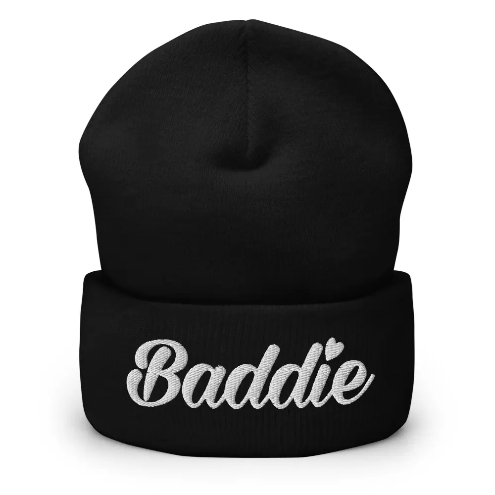 Certified Baddie Club Cuffed Beanie w/ Baddie Logo in White - Soft & Warm Streetwear Headwear for Winter