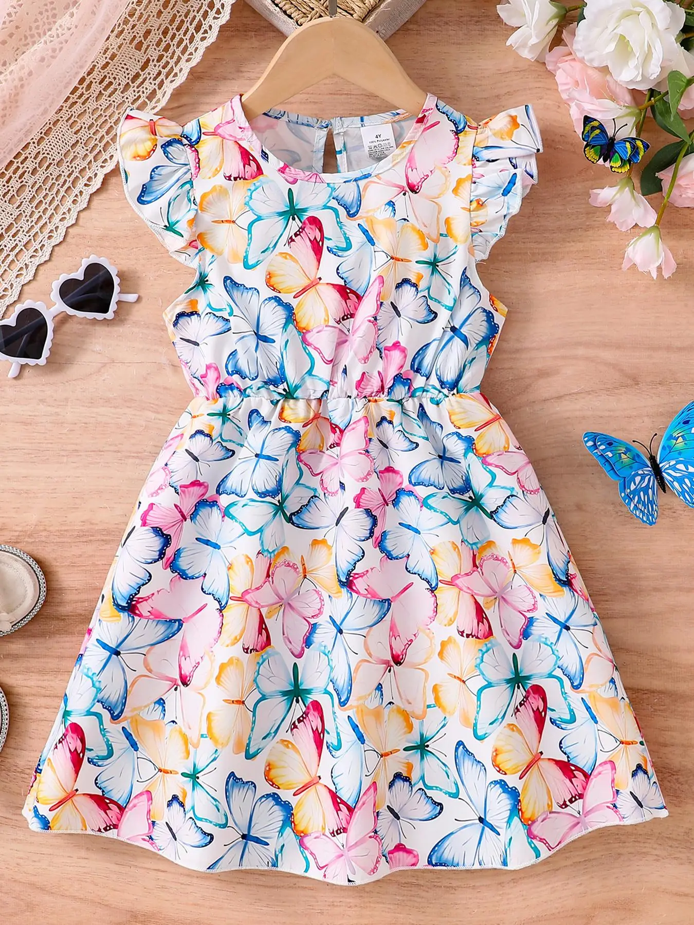 Girl's Butterfly Print Dress, Casual Sleeveless Dress for Summer, Kids Clothes for Daily Wear, Girl Clothes, Summer Printed Dress, Floral Printed Dres