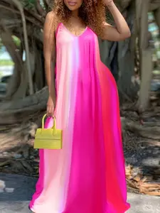 Plus Size Slimming Gradient Color Halter Dress, Summer Beach Vacation Style, Trendy and Comfortable Design, Perfect for Warm Weather