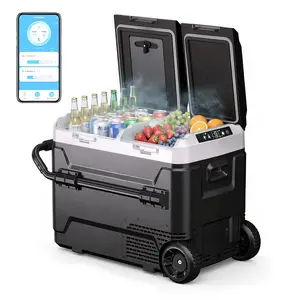 12 Volt Car Refrigerator,53Quart/50L RV Fridge APP Control, Dual Zone Control with Wheels and Handle, Portable Car Freezer,-4℉-68℉ RV Electric Compressor Cooler 12/24V DC 100-240V AC for Outdoor,Travel,Camping,Truck,Boat