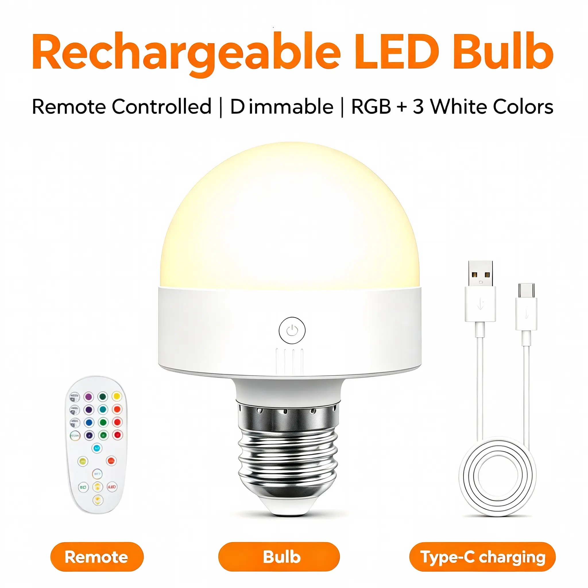 DAYBETTER Rechargeable LED Light Bulb with Remote, E26 Magnetic Backup Bulb for Non-Hardwired Fixtures, 3 Color Temperatures + RGB, Dimmable (2 Pack & 4 Pack & 6 Pack Options)