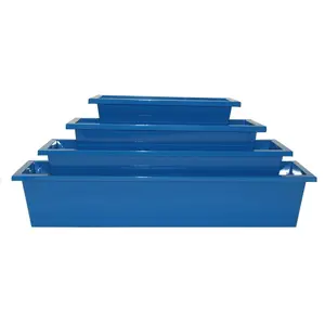 Houston International Trading 8625E B S-4 Enameled Galvanized Rectangular Planters, Blue - Set of 4