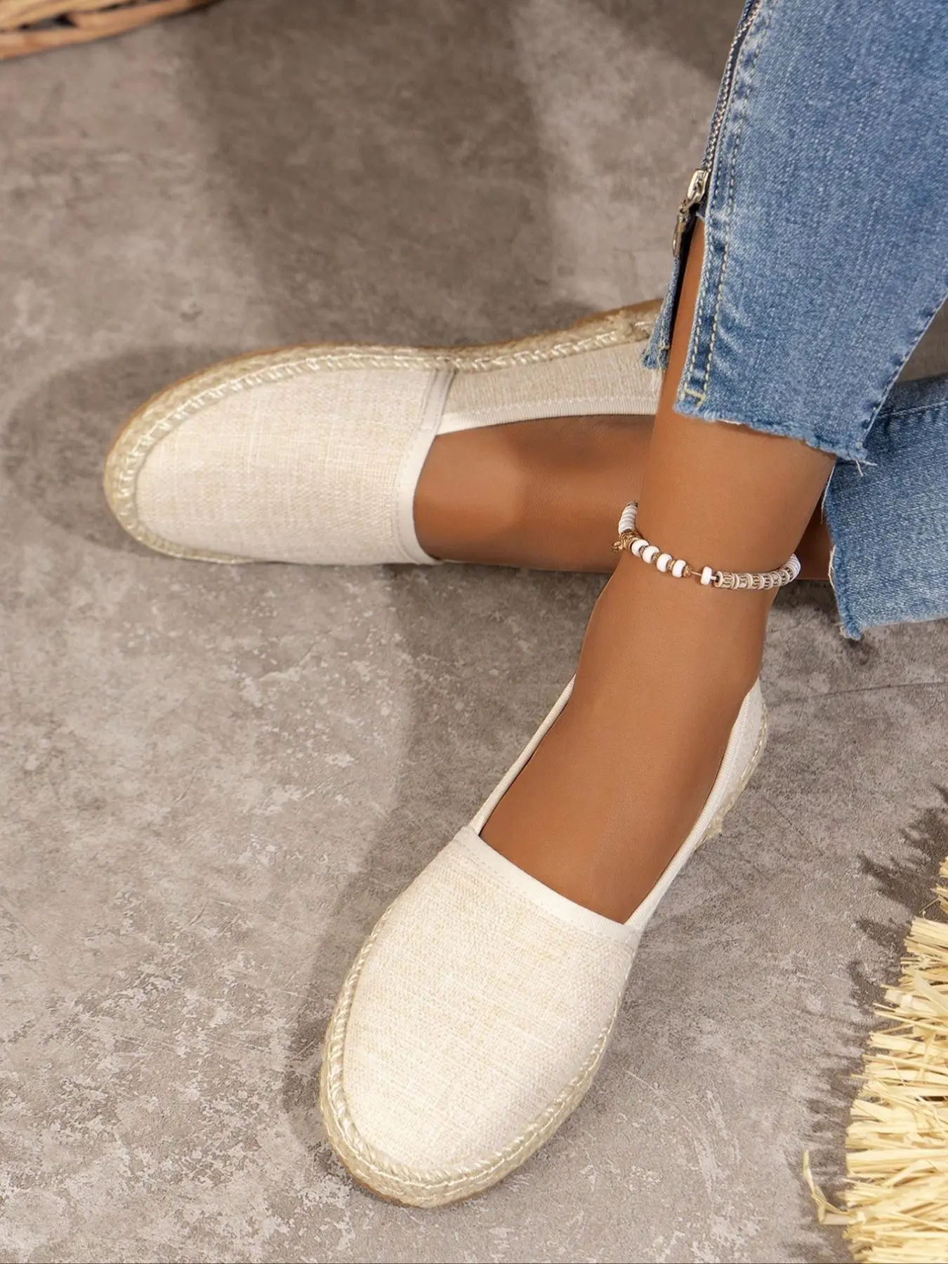 Women's Fashionable Plain Color Slip on Espadrilles, Casual Comfortable Canvas Shoes for Daily Wear, Non-slip Rubber Slip ons Espadrilles for Women & Girls, Summer Flat