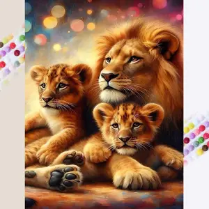 Lion Family Portrait Pattern DIY Diamond Arts Colorful Painting Kit Without Frame, DIY 5D Diamond Arts Colorful Painting Kit, Wall Art Decor for Home