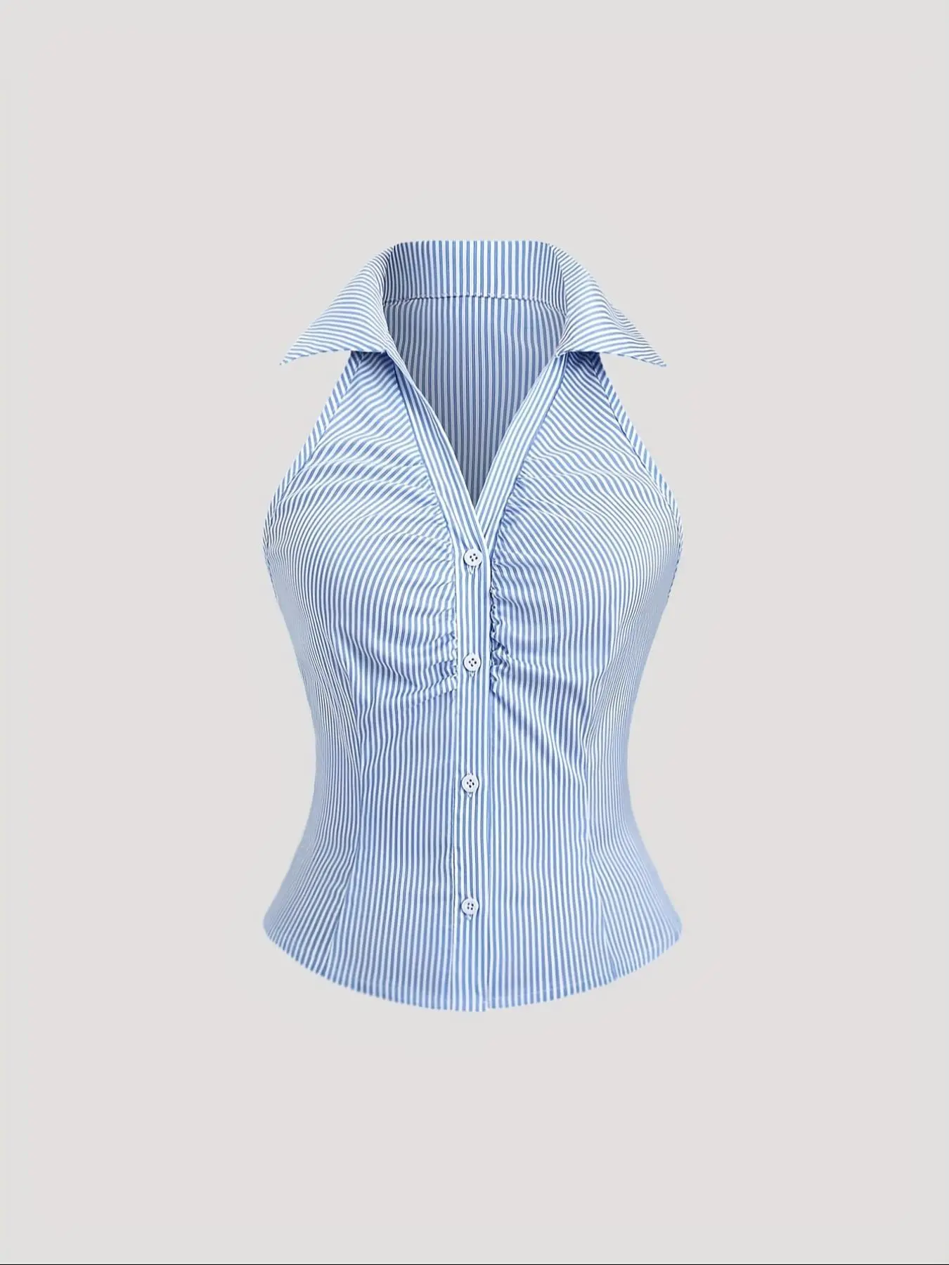 Women's Striped Shirt, Blouse, Casual Sleeveless Collar Top for Summer, Ladies Clothes for Daily Wear, Casual Classy Top, Collared Shirt, Casual Breathable Top, Blouse Shirts, Blouses Shirts Tops, Casual Comfy Classy