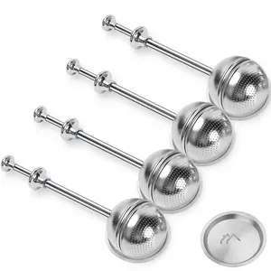 Long Handle Tea Ball Stainless Steel With Drip Trays  4pcs Infuser Filter For Loose Leaf Reusable Fine Mesh Interval Diffuser Strainer Cup And Teapot