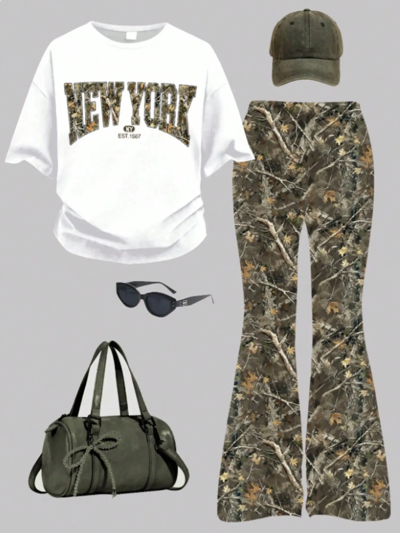 Tween Girls' Casual Vintage Branch & Leaf Print Set, British New York Pattern, Sweet Cool Short Sleeve Top and Pants Two-Piece Outfit