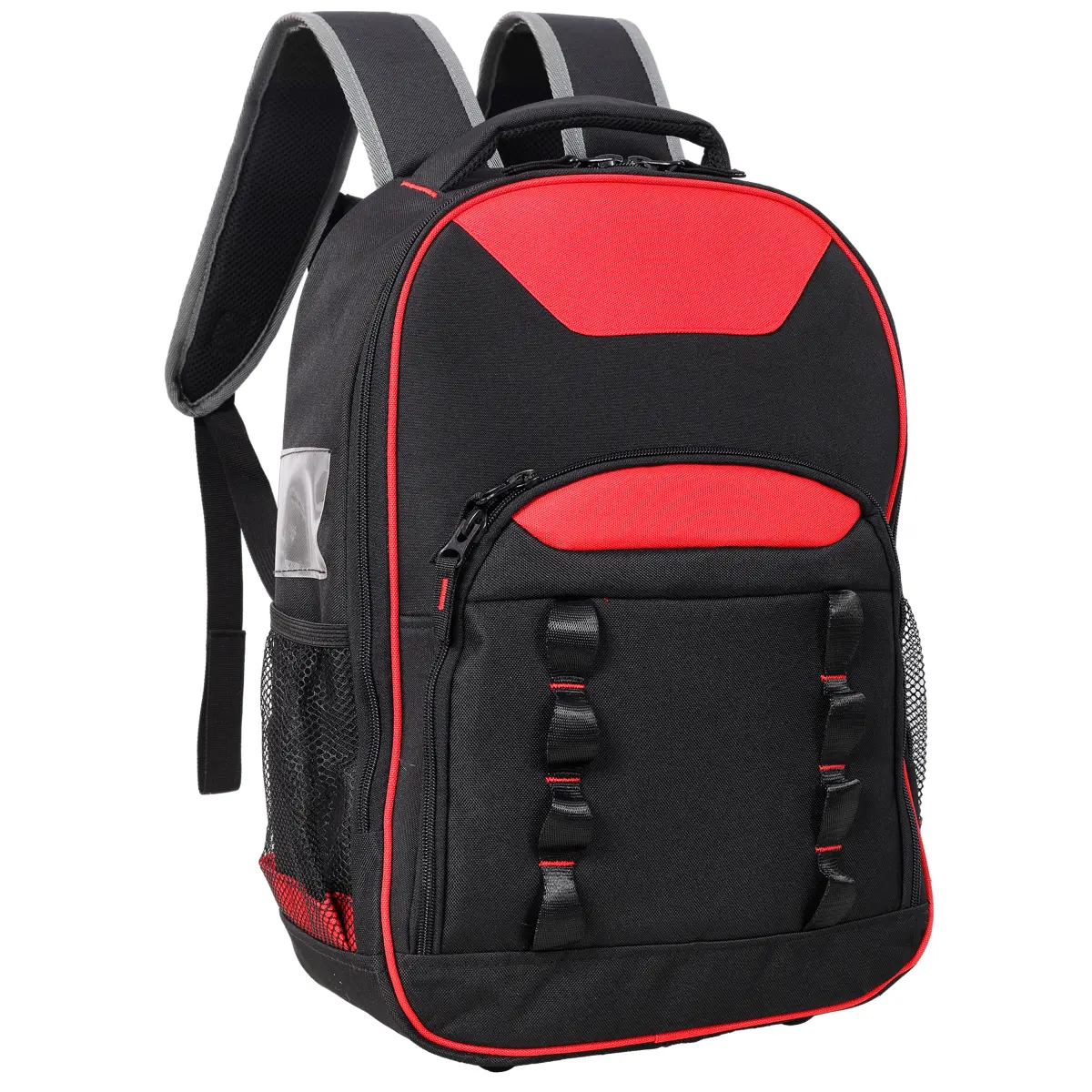 600D Oxford Cloth Multi-Functional Heavy-Duty Reinforced Tool Backpack, 14.5x17x18.8in Black Red 25KG Work Bag with Detachable Divider, Ergonomic Padded Back for Electricians, Heavy-Duty Tool Bags, Multi-Functional Tool Bags