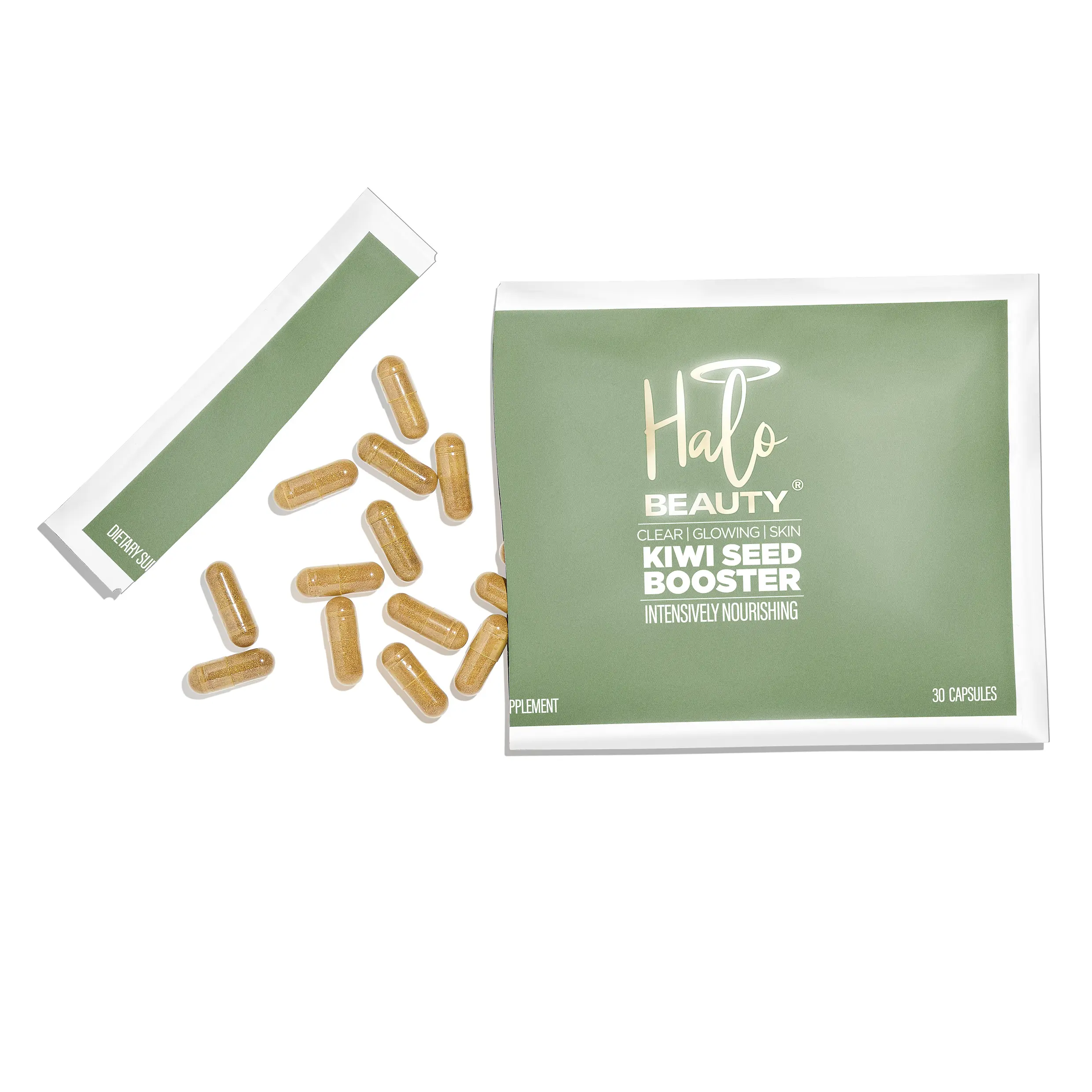 Halo Beauty Kiwi Seed Booster Refill Pack - Vegan Skin Vitamin with Antioxidants - Anti-Aging Support & Moisture Barrier Supplement - 30 Capsules - Vegan & Sustainable - CleanBeauty