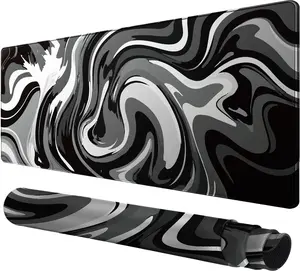 Large Gaming Mouse Pad - Black and White Mouse Pad, Extended XL Mousepad with Anti-Slip Rubber Base, Ink Liquid Wave Desk Mat for Keyboard and Mouse(35.43x15.7 inch)
