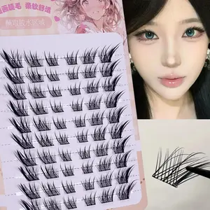 60Pcs Fox Eye Effect False Eyelashes Fluffy Cluster Lashes DIY Segmented Thick Winged Lash Extensions Reusable Easy to Apply for Daily Party Wedding Makeup Fit All Eye Shapes Women