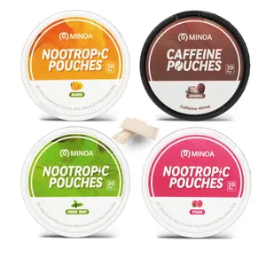 MINOA Caffeine Nootropic Pouches, 20 Count Coffee Pouches 50mg –4 Flavors: Arabica, Mint, Peach & Mango, Coffee & Energy Drink Alternative, No Sugar, Zero Calories Mini Pouches for Oral Fixation and Stress Relief