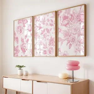 Pink Vintage Floral Print Set of 3 Pink Posters Digital Love Shack Fancy Wall Art Pink Chinoiserie Wall Decor Aesthetic Cottagecore