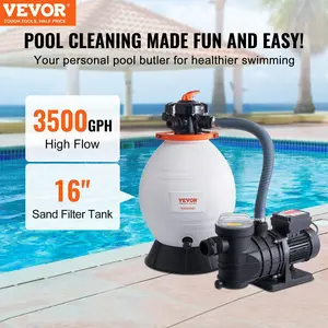 VEVOR Sand Filter Pump for Above Ground Pools, 10-16 inch, 1585-3500 GPH, 1 HP Swimming Pool Pumps System & Filters Combo Set with 6-Way Multi-Port Valve and Strainer Basket, for Domestic and Commercial Poolsd Commercial Pools