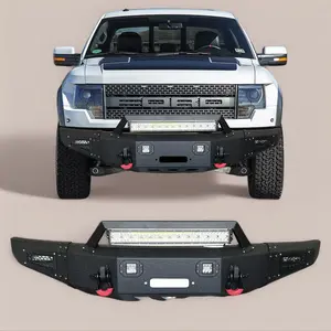 TIOYAR Steel Front Bumper Black Texture for 2009-2014 Ford F150 SVT Raptor with Winch Plate LED Lights 2 x D-Rings Off-Road Performance