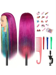 Synthetic Hair Styling Mannequin Head with DIY Set & Table Clamp, Perfect for Makeup Artists, Teenage Girls & Hairdressers Practice