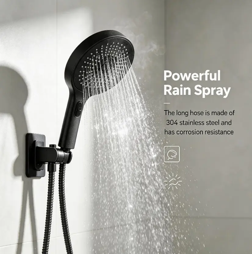 Premium Silky Matte Black Handheld Shower Head, Easy-to-Clean Nozzles for Enhanced Shower Experience