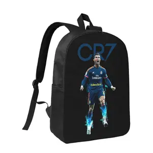 Men's Minimalist Backpack with CR7 Graphic Print Black Red Single Compartment Design Durable Fabric for College, Casual Outings Everyday Use School College Student Accessory Modern Accessory Comfortable Straps