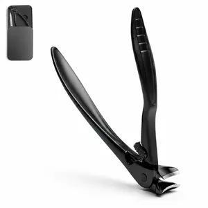Professional Heavy Duty Toenail Clipper, Extra-Long Curved Nail Clippers with Wide Opening, Black Long-Handled Pedicure Kit for Thick Hard Toenails, Seniors Nail Care Tool with Nail File and Safety Lock
