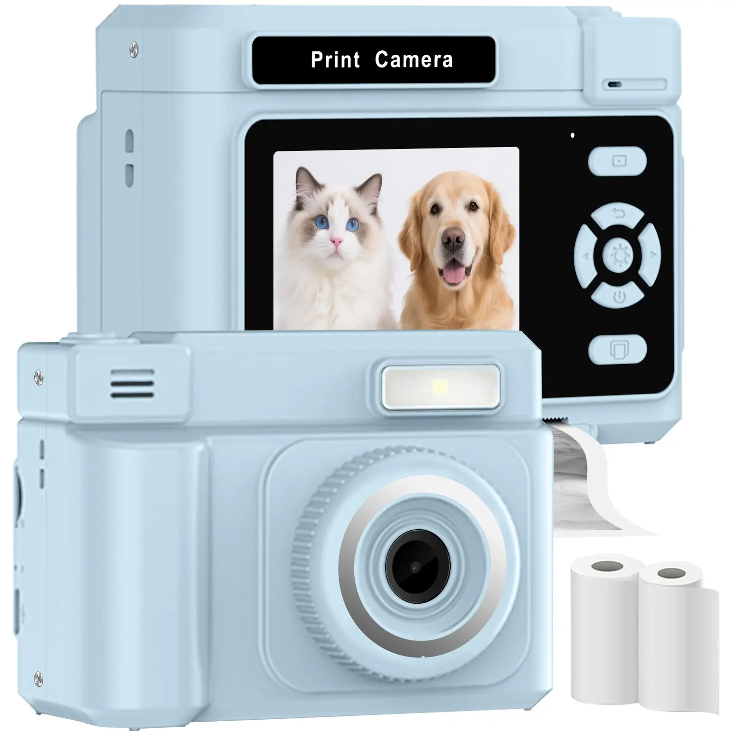Instant printing, Portable Mini Printer Camera, Instant Cameras, Pocket Camera, 1080P real-time children's camera, equipped with 2 rolls of photo paper, Flash, suitable for 3-12 year olds as Christmas birthday gift toy, Instant Cameras That Print Photos