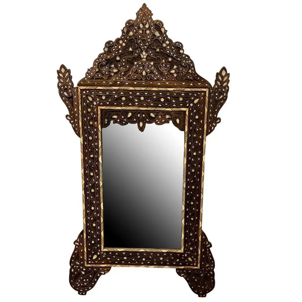 Syrian Carved Arch Mother Of Pearl And Bone Inlay Mirror
