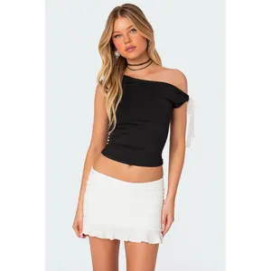 Lace Bow Asymmetric Top