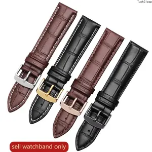 Double-Sided Genuine Leather Watch Band, Top-Grain Cowhide Strap with Metal Pin Buckle, Unisex Square Buckle Design, Durable Elegant Replacement for Everyday & Formal Wear