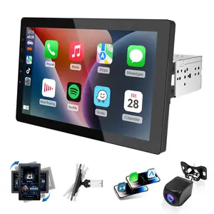 Haudio 10.1" Single Din Car Stereo with Rotatable Carplay Screen 1080P Rear Camera Wireless CarPlay Android Auto Touch Screen Mirror Link Bluetooth Music Play AUX FM USB