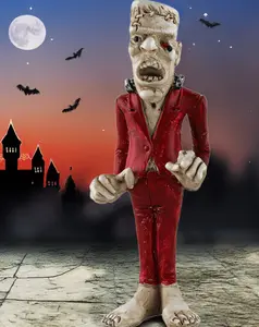 u-wonderful  Resin Frankenstein Figurine - Gothic Spooky Vampire Fantasy Decor Desktop Statue, Red Suit Zombie Ornament for Dark Aesthetic Home Decor, Horror Fan Gift