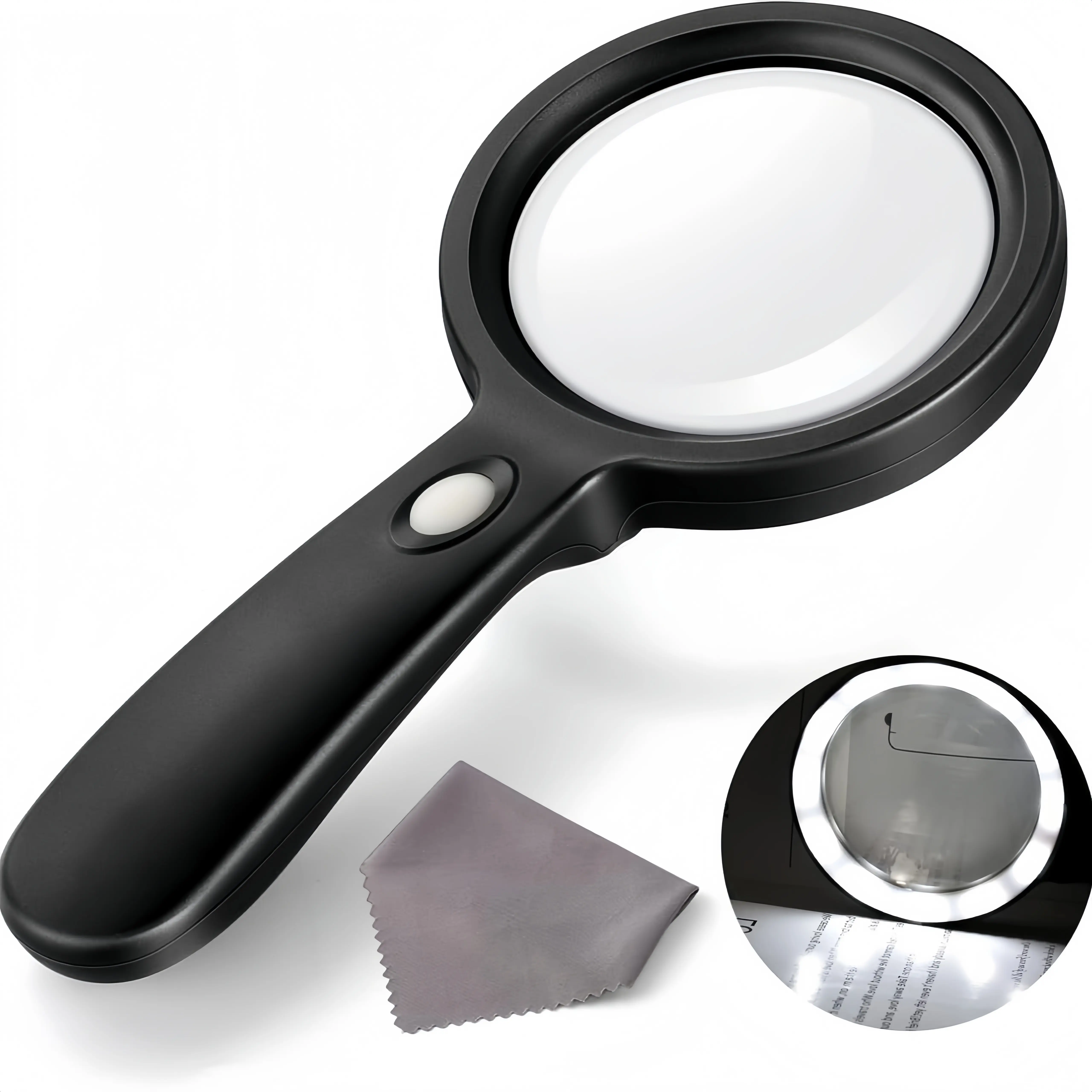 Handheld Plain Magnifying Glass - Built-in LED Light, Comfortable Non-Slip Grip, Magnifies Text, Ideal for Reading Small Print & Everyday Use (For Adults)