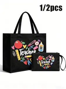Teacher Appreciation Gift Bag, Large Capacity Fashion Tote, Fun Slogan, Includes Makeup Pouch and Lining, No Closure, for Educators, Casual Tote Bag
