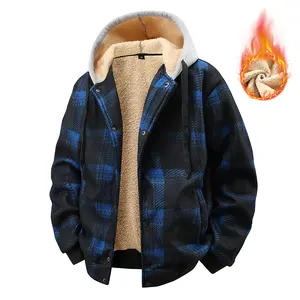 2025 Loose Hooded Fleece-Lined Thickened Plaid Sports Casual Outdoor Men's Jacket Coat Youth Popular
