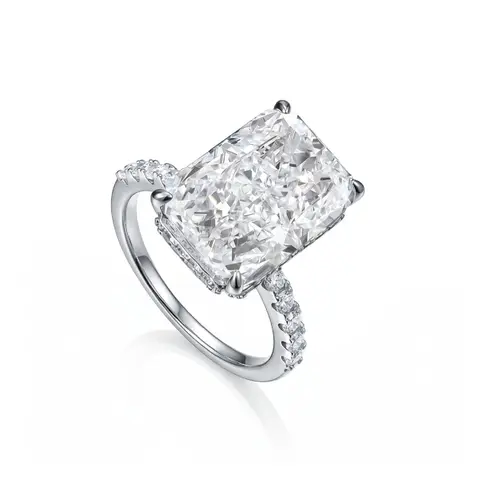 [#4205】 5CT High Carbon Rectangular Ice-Flower Cut Ring, 925 Sterling Silver, VVS, Eternal Promise Luxury Style