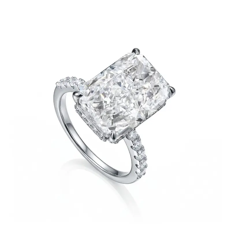 [#4205】 5CT High Carbon Rectangular Ice-Flower Cut Ring, 925 Sterling Silver, VVS, Eternal Promise Luxury Style