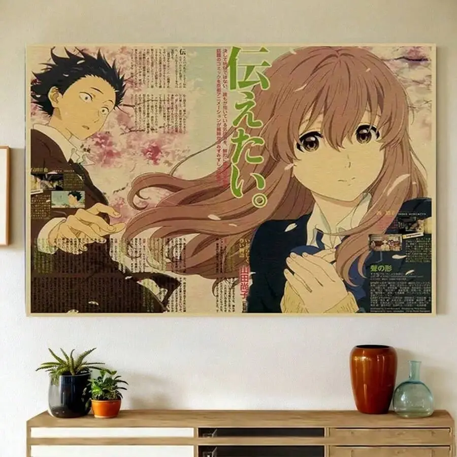 Frameless Waterproof Multicolor Anime Kraft Paper Print - Unique Room Decor, Otaku Anime Items, Retro Manga Wall Art for Dorm & Wardrobe House Decor Hanging Supplies
