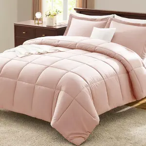 Queen Comforter Set - 270GSM Blush Pink Bedding Sets for All, 3 Pieces Box Stitched Bed Set with 1 Down Alternative Comforter and 2 Pillow Shams, Soft, Lightweight, Breathable