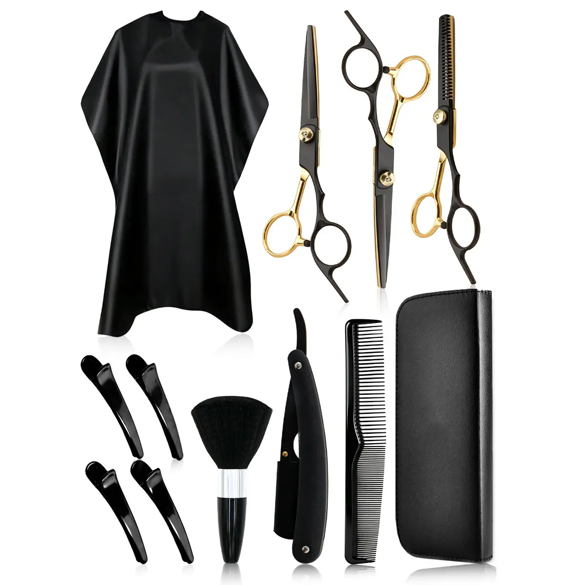 Professional Hairdressing Tool Set, 2pcs/12pcs Barber Tools Kit, Barbershop Tool Kit, Includes Stainless Scissors, Apron, Clips, Brushes, Razor, Comb, Storage Bag, Barber Equipment, Barber Supplies