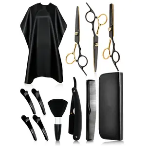 Professional Hairdressing Tool Set, 2pcs/12pcs Barber Tools Kit, Barbershop Tool Kit, Includes Stainless Scissors, Apron, Clips, Brushes, Razor, Comb, Storage Bag