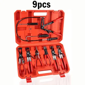 9-Piece Universal Spring Clamp Set, Suitable for Water Pipes and Car Coolant Radiator Heater Long-Distance Hose Clamps Removal Tool, Flexible Long-Distance Hose Clamps and Flat Nose Pliers, Tool Set Includes Filter Calipers, Mechanical Tools, and Adapters