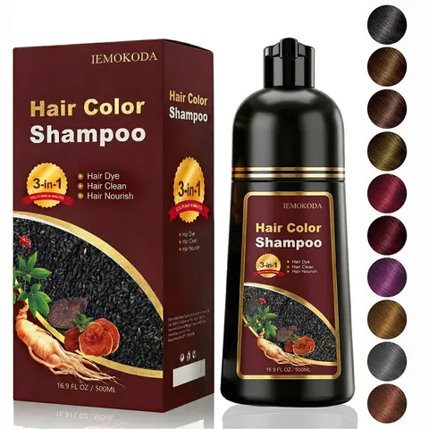 Dark Brown 3-in-1 Herbal Ammonia-Free Curly Hair Dye Shampoo for Adults, 100% Gray Coverage, Instant Coloring in Minutes, Easy-to-Use Haircare Product, Covering Grey Hair