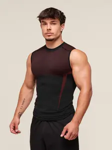 Men's High Elastic Compression Sleeveless T-Shirt, Quick-Dry Breathable, Fitness Outdoor Running Training Sports Vest, Pure Color Top