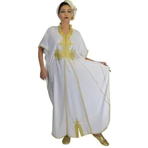 Moroccan Caftans Women Butterfly Hand Made with Gold Embroidery Long One Size White