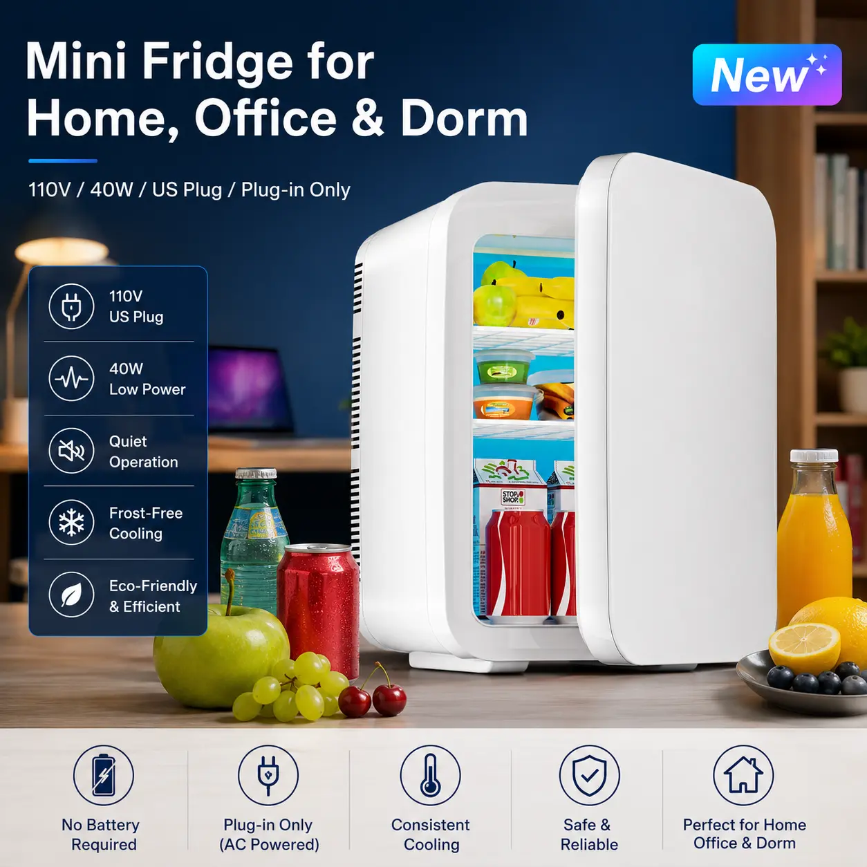 Compact Mini Fridge - Cooler & Warmer Portable Refrigerator for Skincare, Beverages - Bedroom, Car Use Household Appliance