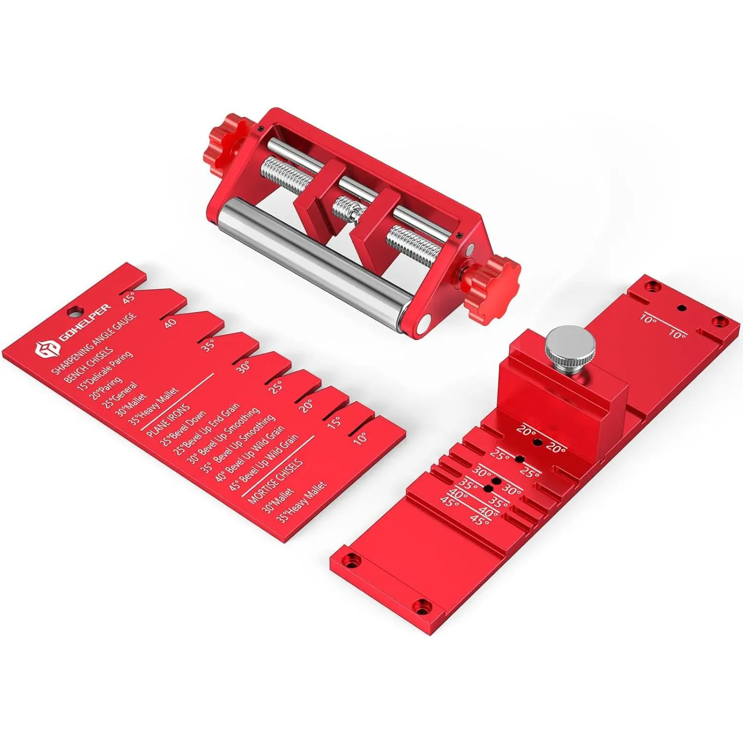 GOHELPER Chisel Sharpening Jig Wood Honing Guide for Chisels and Planes 0.1" to 2.8" with Angle Gauge 10° to 45° Precision Tool