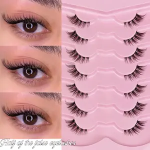 7 Pairs Half Lashes with Clear Band, Cat Eye Tail Elongated Eyelashes, Natural Look Wispy Faux Mink Lashes, High Quality Eyelashes, Artificial Lashes, Christmas Makeup Gift